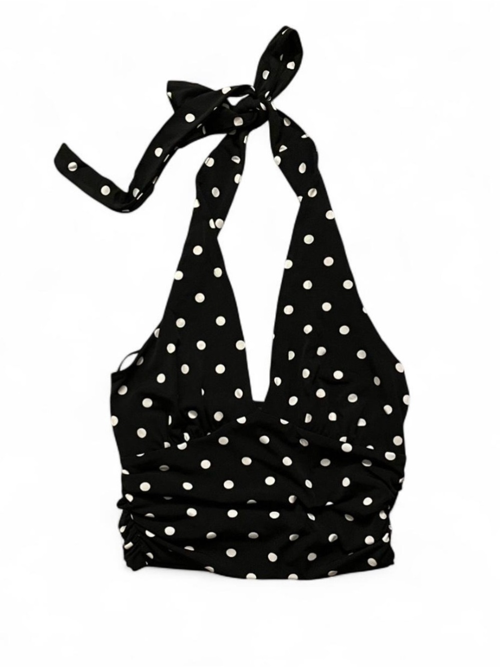 Moa Moa black & white polka dot ruched halter neck top in size Small. New.